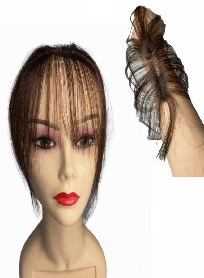 AYunhe 3D Air Bangs شعر بشري حقيقي للأطفال، قطعة شعر أمامية غير مرئية من الدانتيل الكروشيه للفتيات، رفيعة وقابلة للتنفس، مشبك فرنسي مزيف (بني داكن، دانتيل 12x2 سم) - Image 5